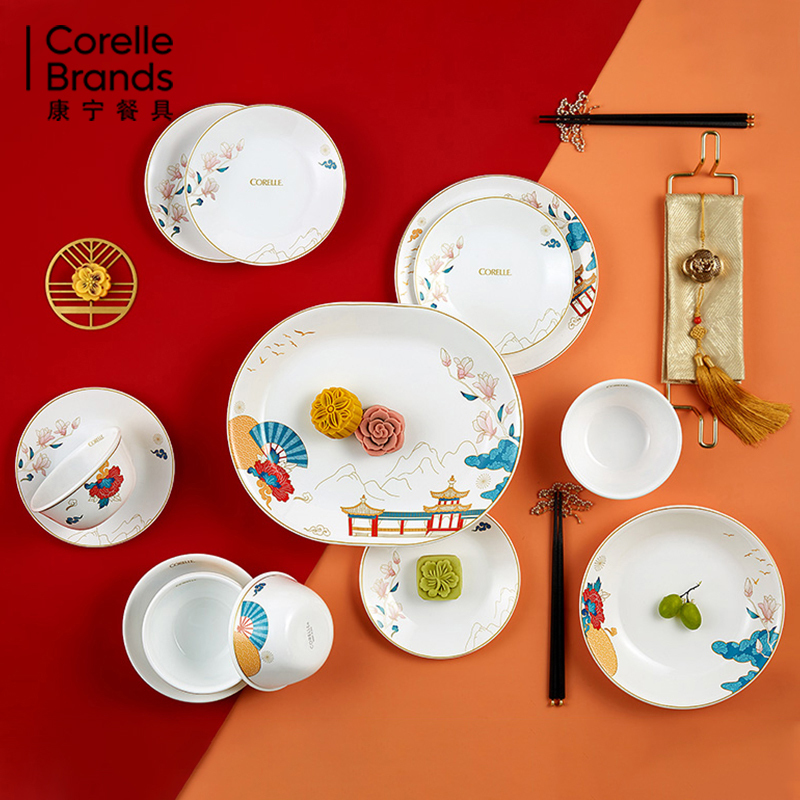 Authentic Corelle Shengshi Youyuan Corning Tableware Bowls and Plates Heat-Resistant Glass Single Product Household Rice Bowls and Plates