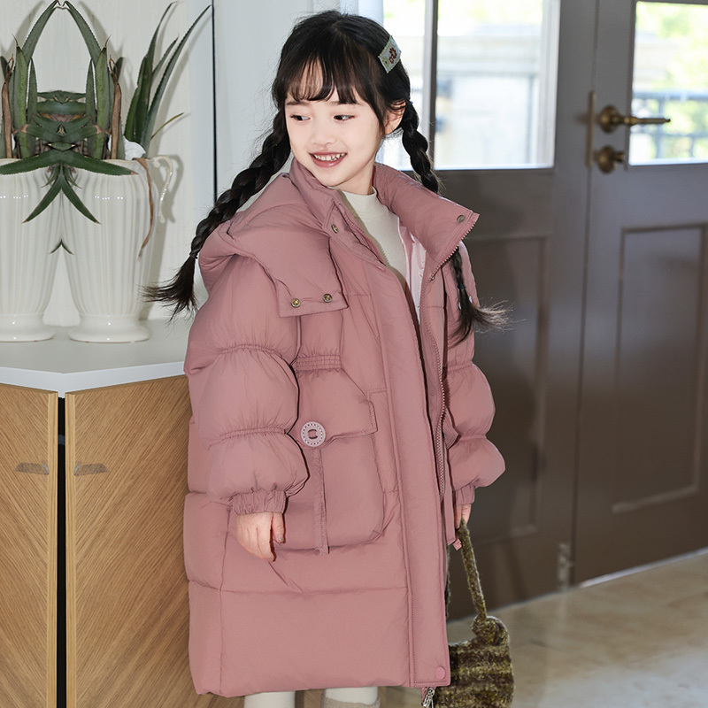 2025 New Style Girls' down Jacket, Mid-Length Princess Style, Thickened Winter Coat for Older Children, Girls' Winter Outerwear