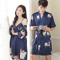 Mùa nam nữ đồ ngủ kimono Nhật Bản phần mỏng băng lụa vài chiếc áo ngủ hai mảnh mùa xuân và mùa thu áo choàng tắm gợi cảm áo choàng tắm - Night Robe đồ ngủ mùa đông