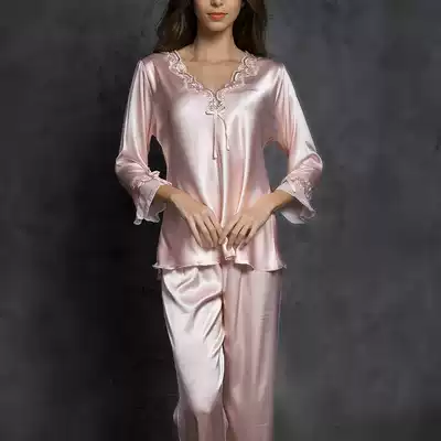 Spring and summer sexy silk pajamas women's two-piece New Ice Silk robe set lace thin silk home clothes
