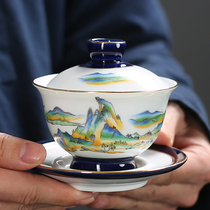 DeHua white porcelain handmade ceramic cover bowl tea cup large tea tea three talent bowl Kung Fu Tea Bowl set household single