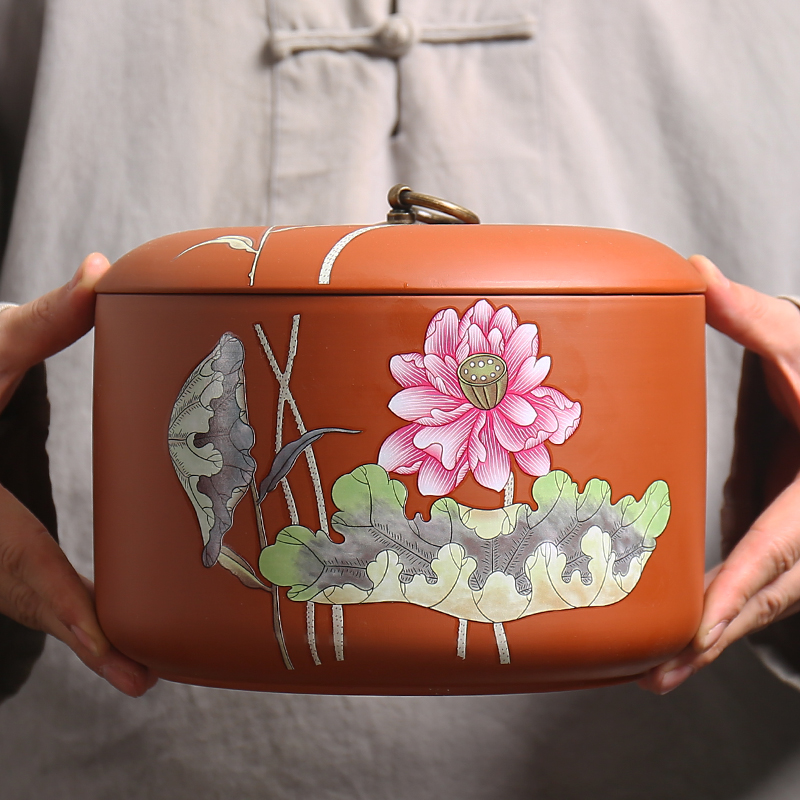 Purple ceramic large storage tanks to restore ancient ways caddy fixings half catty a kilo to seal pot puer tea tea cake tin box