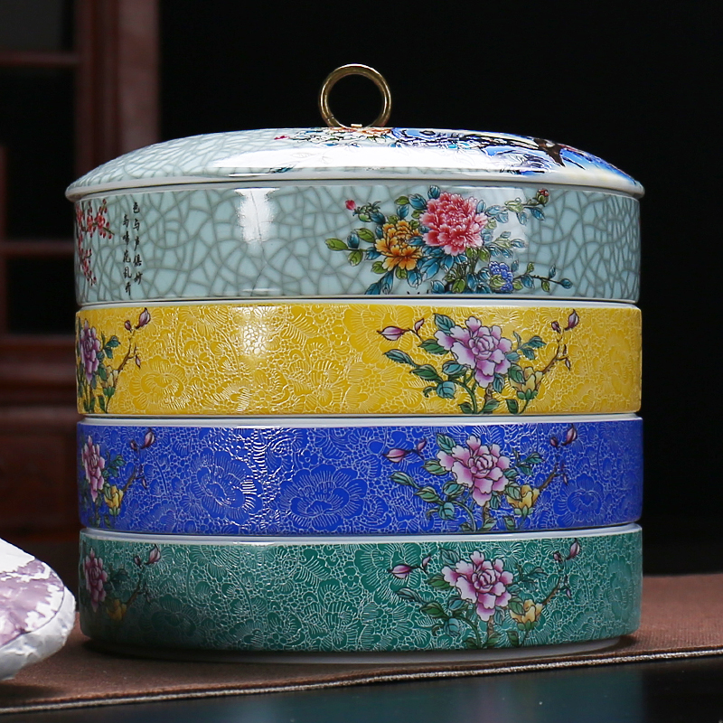 Colored enamel caddy fixings ceramic seal pot puer tea tea cake box household storage POTS and POTS of tea packaging