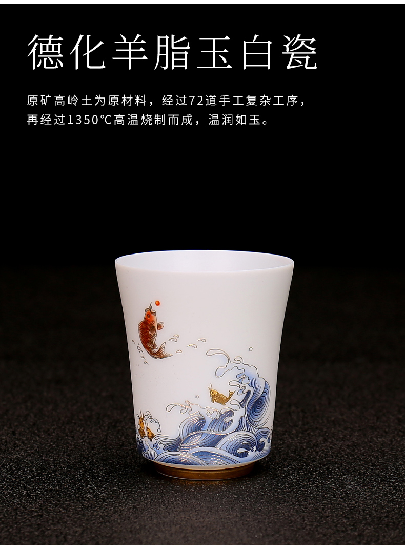 Manual suet jade porcelain tea cups white porcelain sample tea cup individual cup single CPU single master cup kung fu tea set