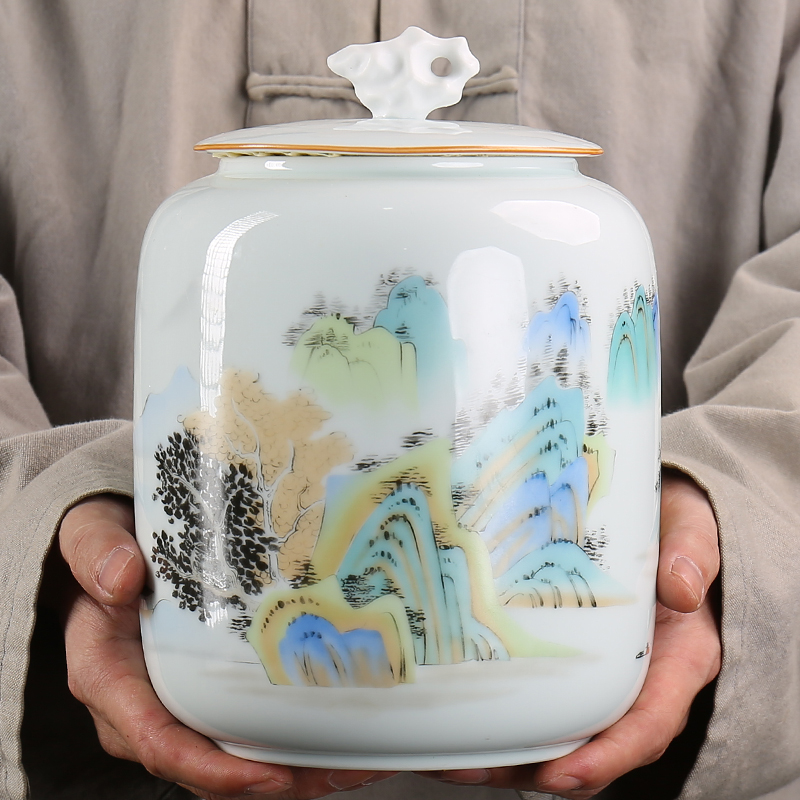 Accompany large POTS ceramic seal tank retro pu - erh tea storage POTS celadon household a kilo caddy fixings