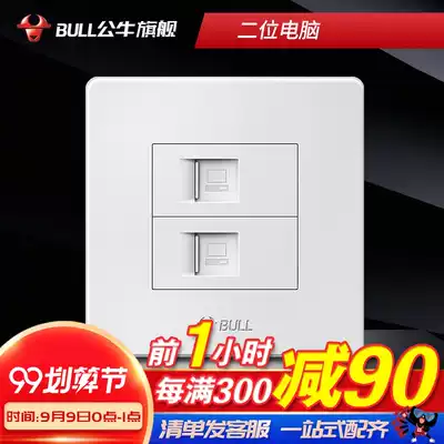 Bull flagship dual network cable two-digit Wall 86 type broadband information dual computer dual network port network panel 07 White