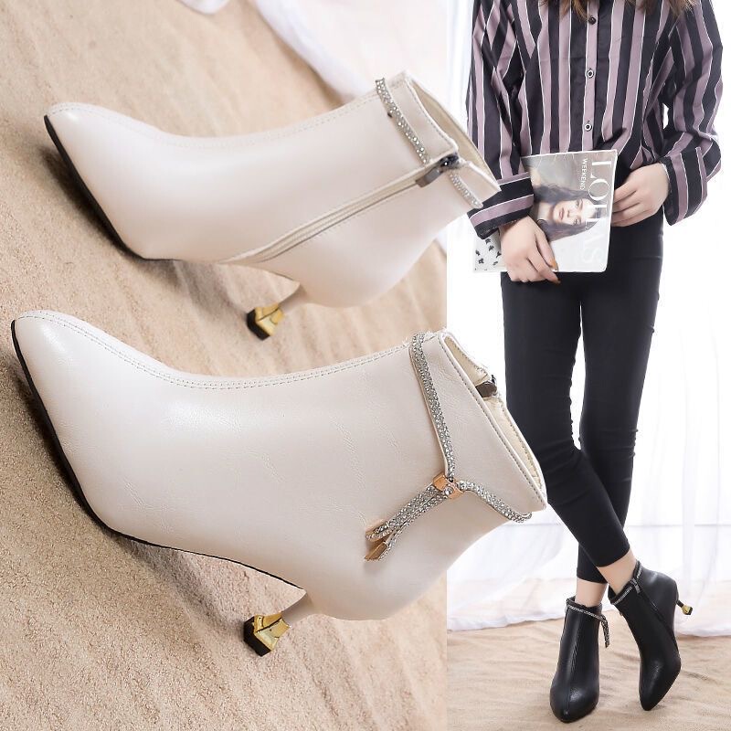 Clearance Pointed-Toe High-Heeled Short Boots for Women 2026 Autumn and Winter New Versatile Martin Boots Off-White Stiletto Single Boots Clearance Pointed-Toe High-Heeled Short Boots for Women 2026 Autumn and Winter New Versatile Martin Boots Off-White Stiletto Single Boots