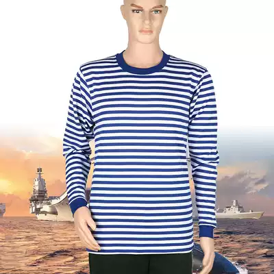 Sea soul shirt Physical training T-shirt Classic retro blue and white striped round neck shirt Quick-drying sports sea soul long-sleeved T-shirt