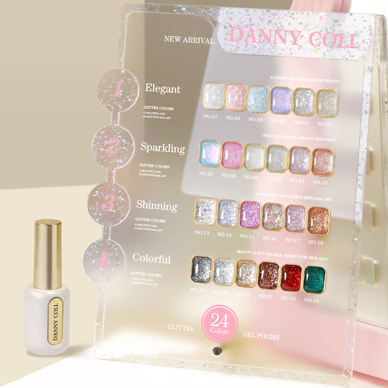 Dannycoll L10 Star Language 24-Color Nail Polish Gel Set with Fine Shimmer, Pearlescent Glitter, Crushed Diamonds, and Opal