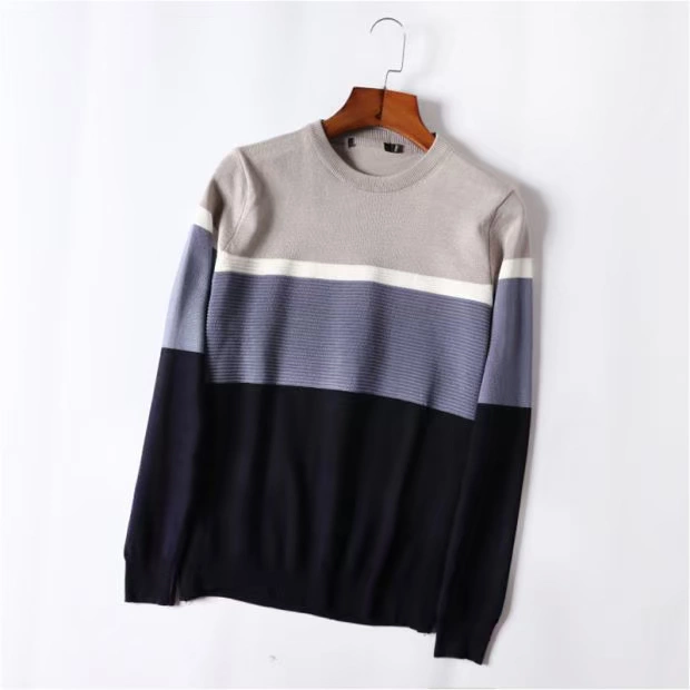 Mùa thu nam cổ tròn màu cotton áo len dài tay có gân áo sơ mi thân thiện với da Áo len áo thun dài tay