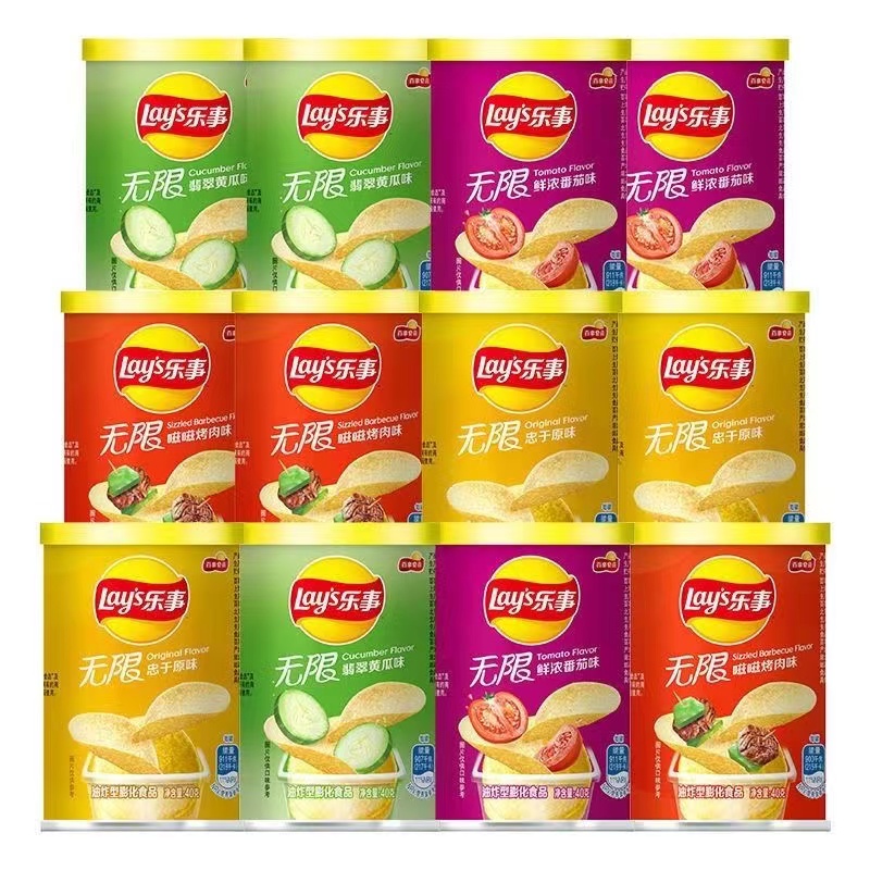 Lay's Unlimited Potato Chips Canned 40g*6 Cans Original Cucumber BBQ Puffed Leisure Snacks Wholesale Wholesale