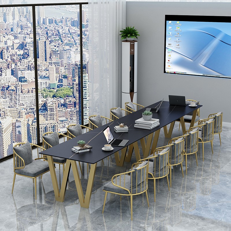 Italian-style slate conference table light luxury marble desk simple meeting guest negotiation table and chair office splicing long table