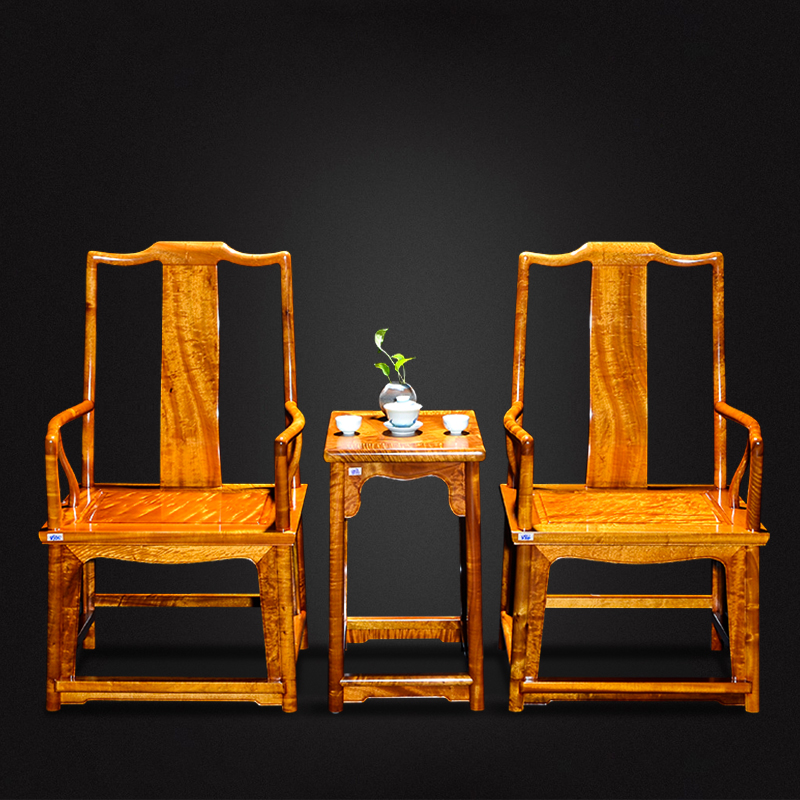 Nan search for gold silk Nanmu official hat chair three-piece set combination Ming-style ancient small leaf Yannan home solid wood tea table chair