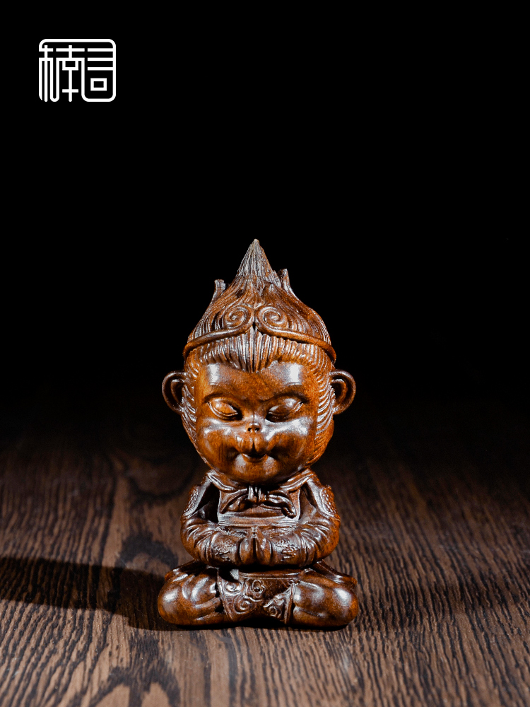 Nanxun gold silk Nanmu ornaments Great Saint worship Buddha Sun Wukong Home entrance jewelry Ebony handle gifts