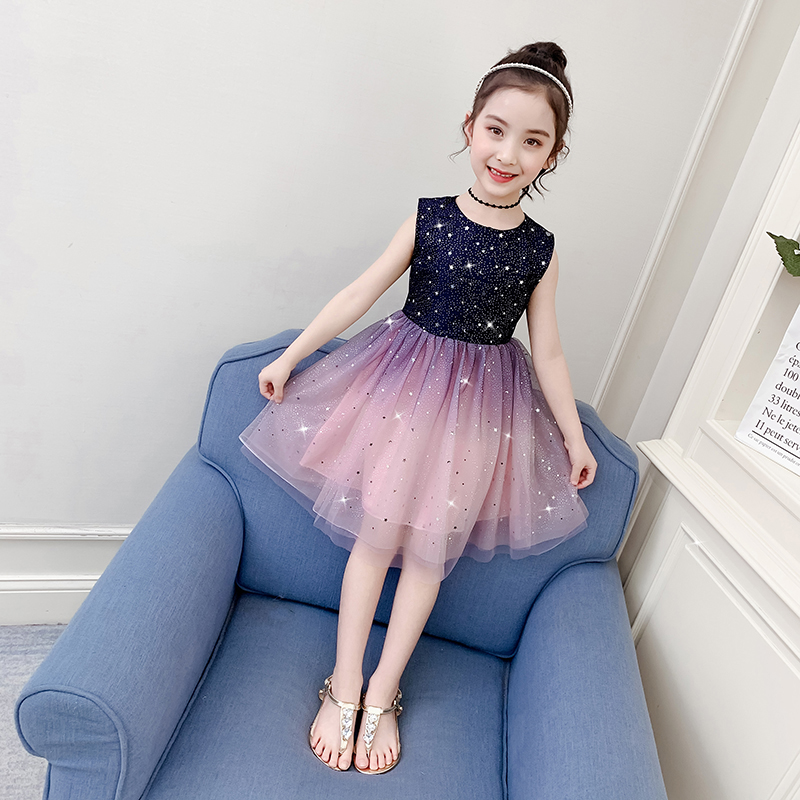 Girls summer dress 2021 new net red children's summer dress girls Korean version mesh vest princess dress