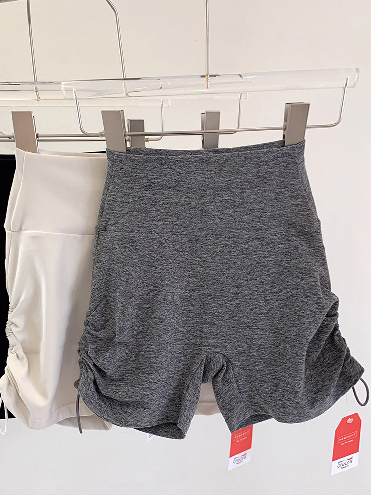 Plus Size Drawstring Butt-Lifting Fitness Shorts for Women, Elastic Quick-Drying Peach Butt Yoga Three-Quarter Sports Shorts for Summer Wear