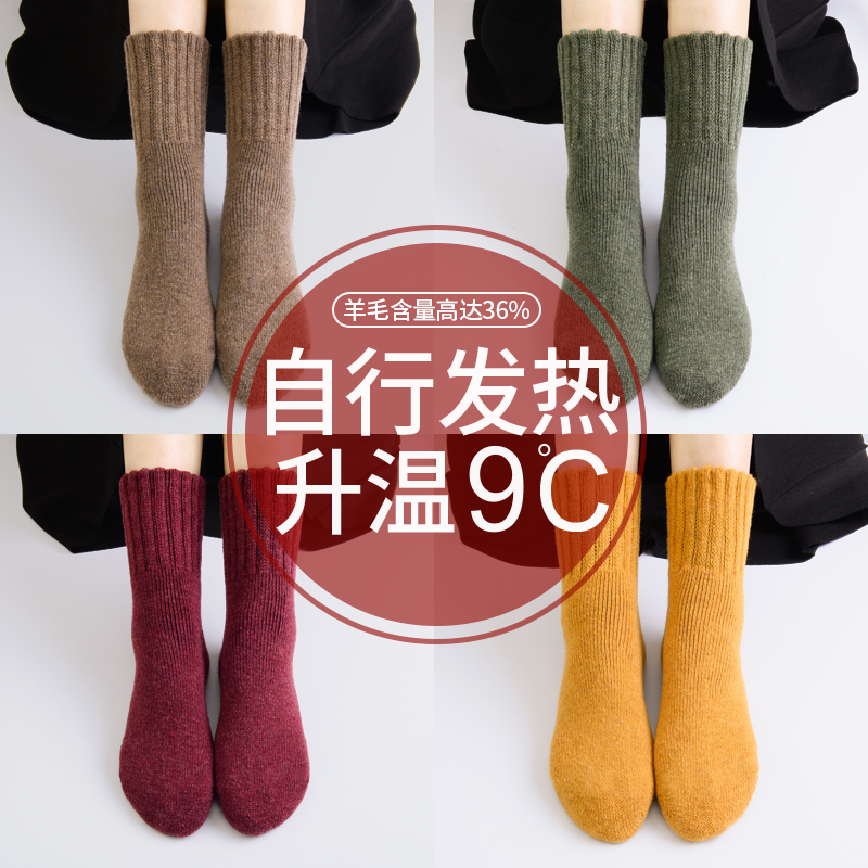 Socks women's plus velvet thickening winter cold-resistant warm socks autumn and winter confinement socks postpartum snow wool socks cashmere mid-tube