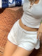 DOLCEVITA American white elastic slit lace loose low-waist waffle sports rib casual shorts