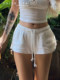 DOLCEVITA American white elastic slit lace loose low-waist waffle sports rib casual shorts