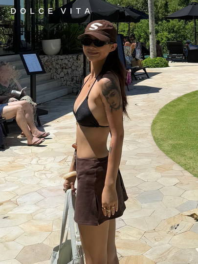 DOLCEVITA beach sexy hottie coffee-colored European and American skirt summer low-waist slim hip-covering short skirt safety pants
