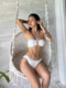 DOLCEVITA French resort tube top bikini white romantic push-up high slit hip-revealing split swimsuit for women