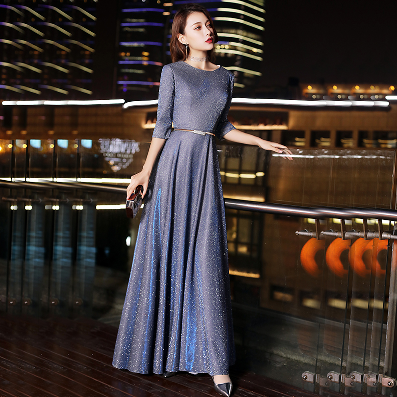 Sequined evening dress 2022 new high-end atmosphere light luxury high-quality texture long version host banquet dress skirt female