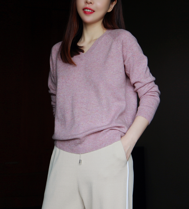 Tôi là một thẻ màu Xodgz tùy chỉnh đơn sợi tối thiểu phiên bản áo len cashmere cổ chữ V tinh khiết áo len đôi