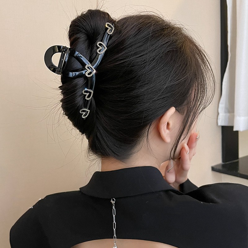 Love rhinestone early spring grab clip large clip headdress hair clip back of the head plate hair female hair accessories high-end shark clip