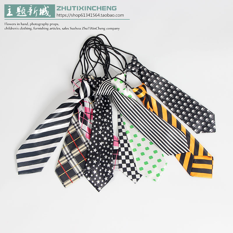 Children's tie boy's bow tie girl's collar Korean performance accessories solid color stripe plaid student uniform tie
