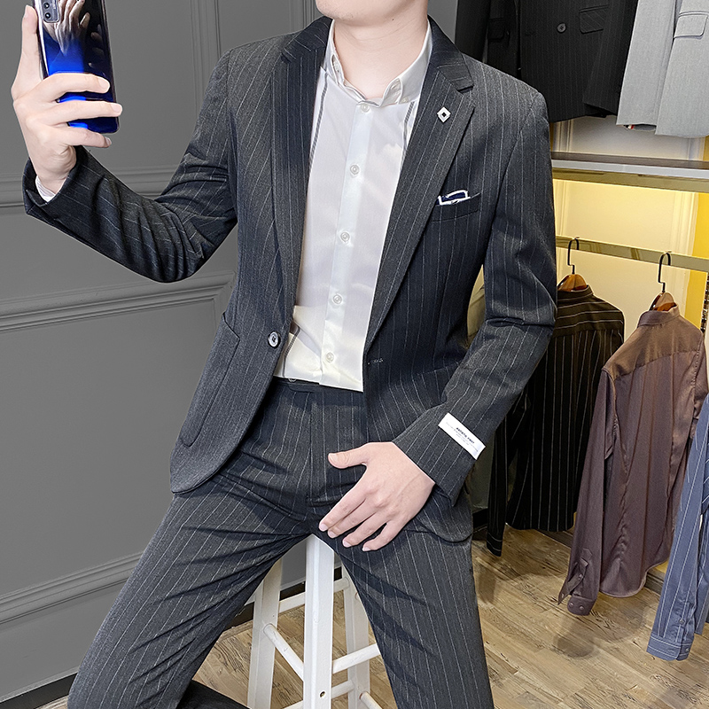 Rich bird men's British style striped suit suit spring and autumn Korean version trend business casual slim suit jacket