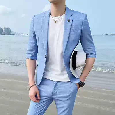 Fugui bird summer mid-sleeve suit suit men's slim casual short-sleeved small suit Korean trend quarter sleeve jacket