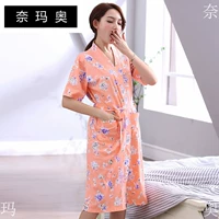 Naimao áo ngủ dài nữ mùa hè áo choàng cotton ngắn tay trung niên mẹ trung niên yukata bông ngủ - Night Robe quần áo ngủ nữ mùa hè