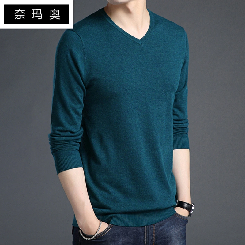 Áo len nam mùa thu và mẫu mùa đông cổ thấp phần mỏng áo len trung niên áo len cashmere trái tim áo len cổ chữ V - Áo len Cashmere