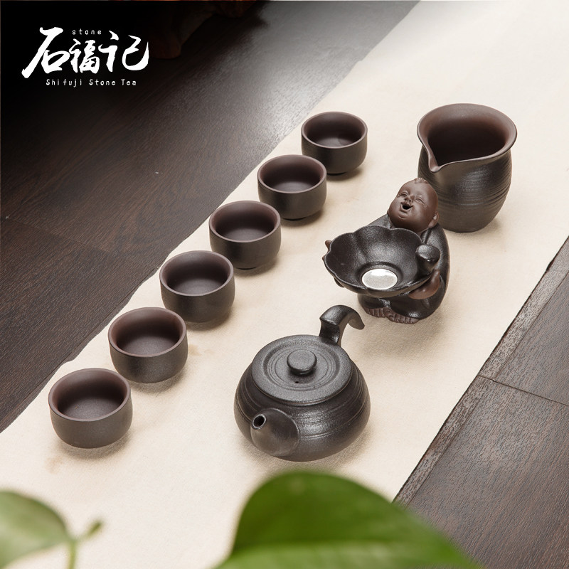 Home Tea Set Brief Teapot Tea Cup Justice Cup 6 Cups Tea Pan Swing Piece Black Ceramic Minimalist Creativity