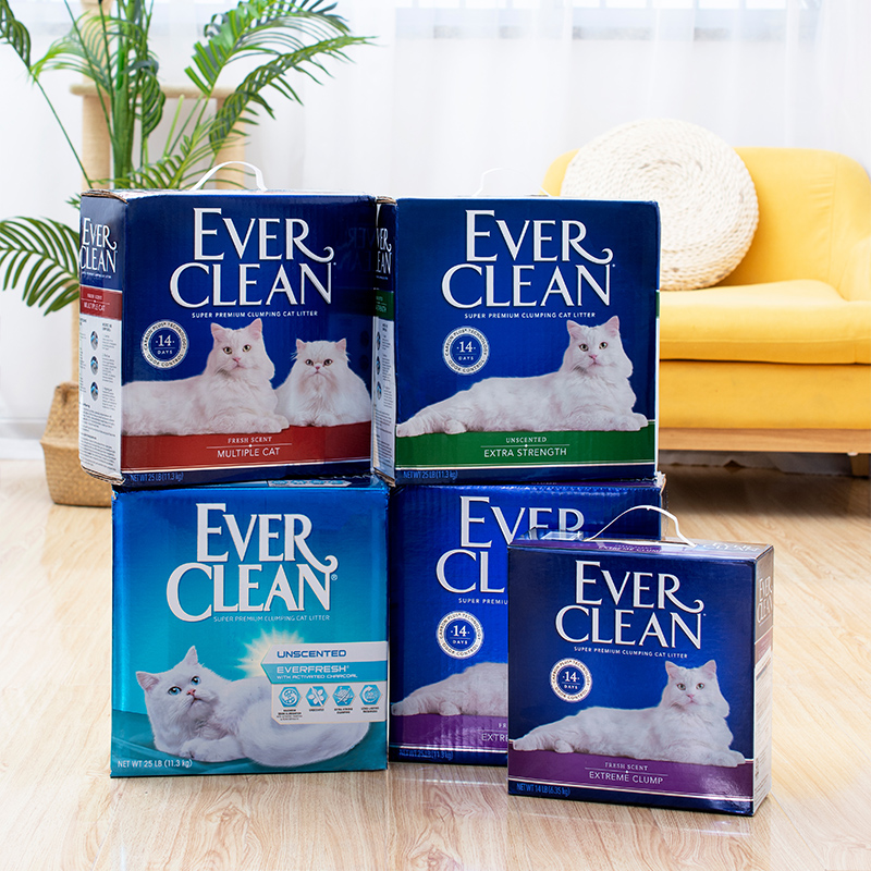 Small Mustard selected EVERCLEAN platinum drill cat sand clear aromas hypoallergenic 25 lbs red purple green blue white label bentonite sand