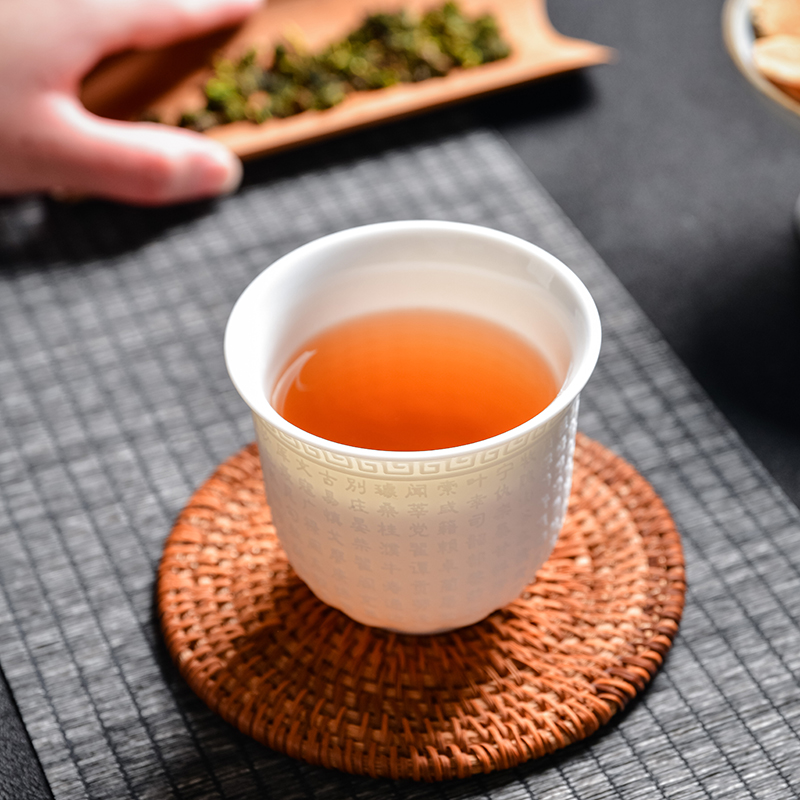Biscuit firing porcelain teacup suet white jade porcelain from lard white master cup China ceramic kung fu tea sample tea cup
