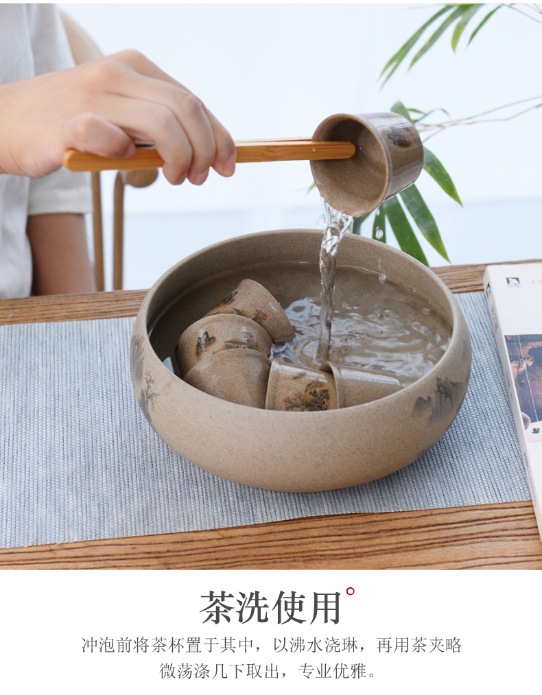 Coarse pottery tea to wash large ceramic purple sand washing bowl writing brush washer hydroponic flower pot kung fu tea tea accessories