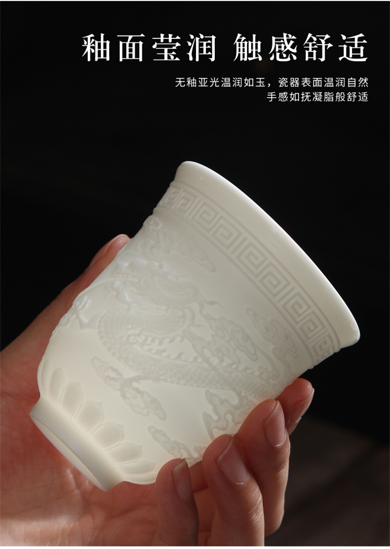 Suet jade white porcelain ceramic tea cups master cup of heart sutra single CPU graven images kung fu tea tea bowl is large