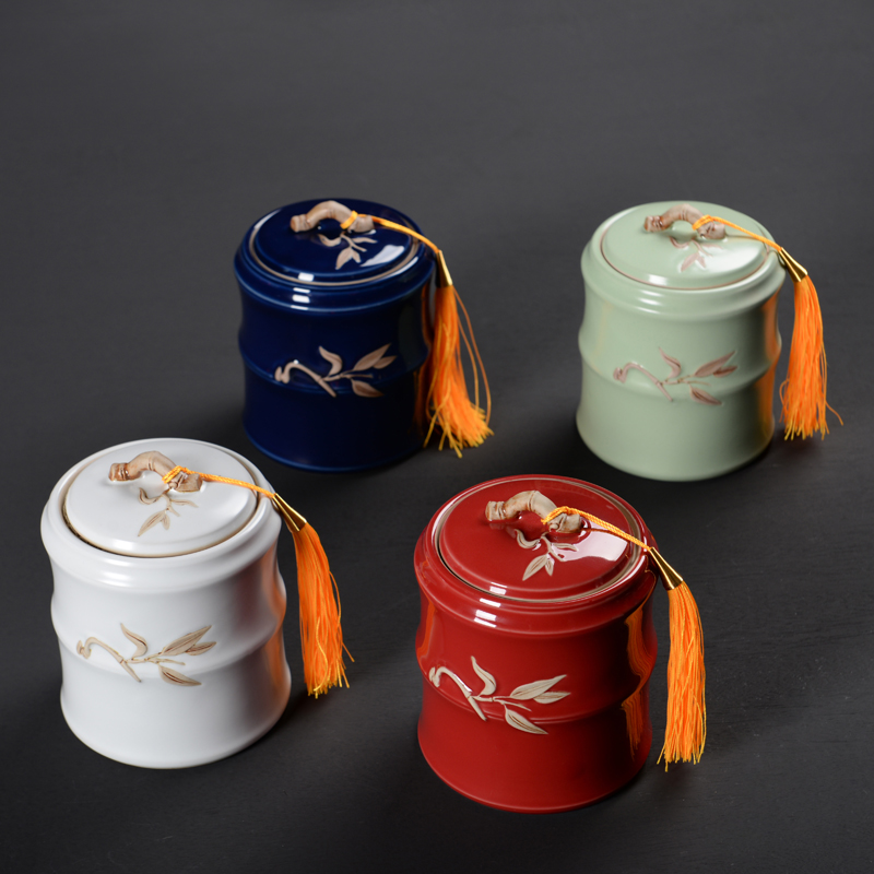 Your up sealing ceramic tea caddy fixings box travel warehouse storage tank pu 'er tea as cans of red glaze tea POTS