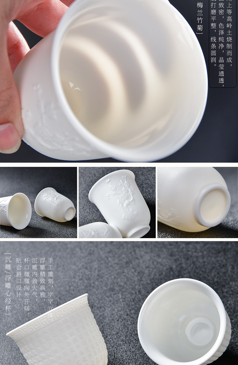 Dehua suet jade white porcelain cups clear painting master cup eight longfeng tea cups from the lamp cup