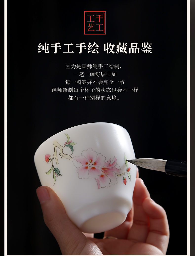 Hand - made master kung fu tea cup suet jade white porcelain single cup tea cups sample tea cup ceramic bowl tea set