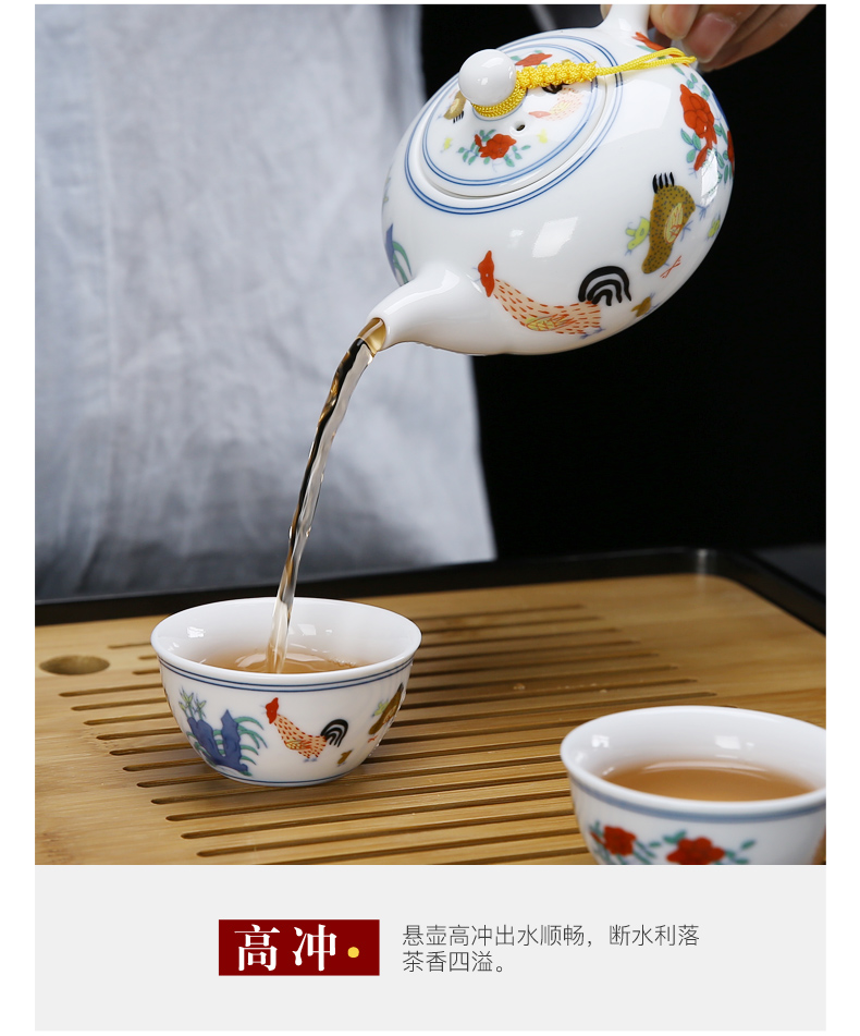 Ming chenghua chicken color bucket cylinder cup kung fu tea set suit household tureen teapot ceramic cups of a complete set of restoring ancient ways