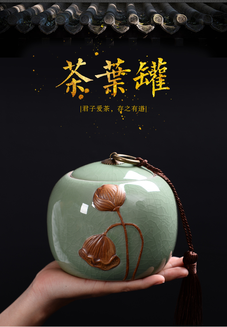 Elder brother up caddy fixings ceramic moistureproof pu 'er celadon tea sealed as cans of violet arenaceous caddy fixings tanks of household
