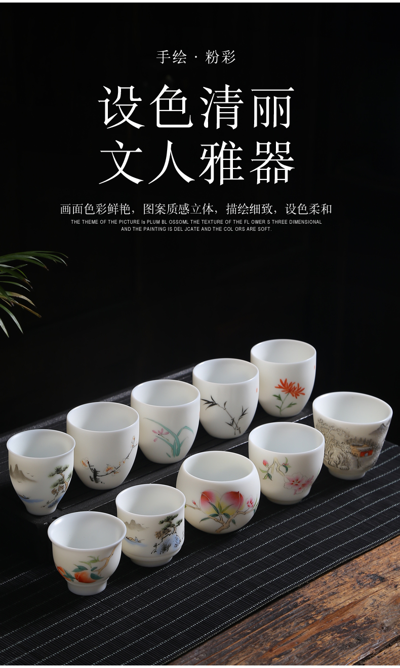 Hand - made master kung fu tea cup suet jade white porcelain single cup tea cups sample tea cup ceramic bowl tea set