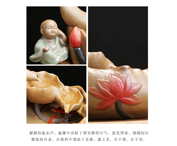 Ceramic tea pet furnishing articles, the young monk waterscape water fountain aquarium desktop zen sitting room interior decorations