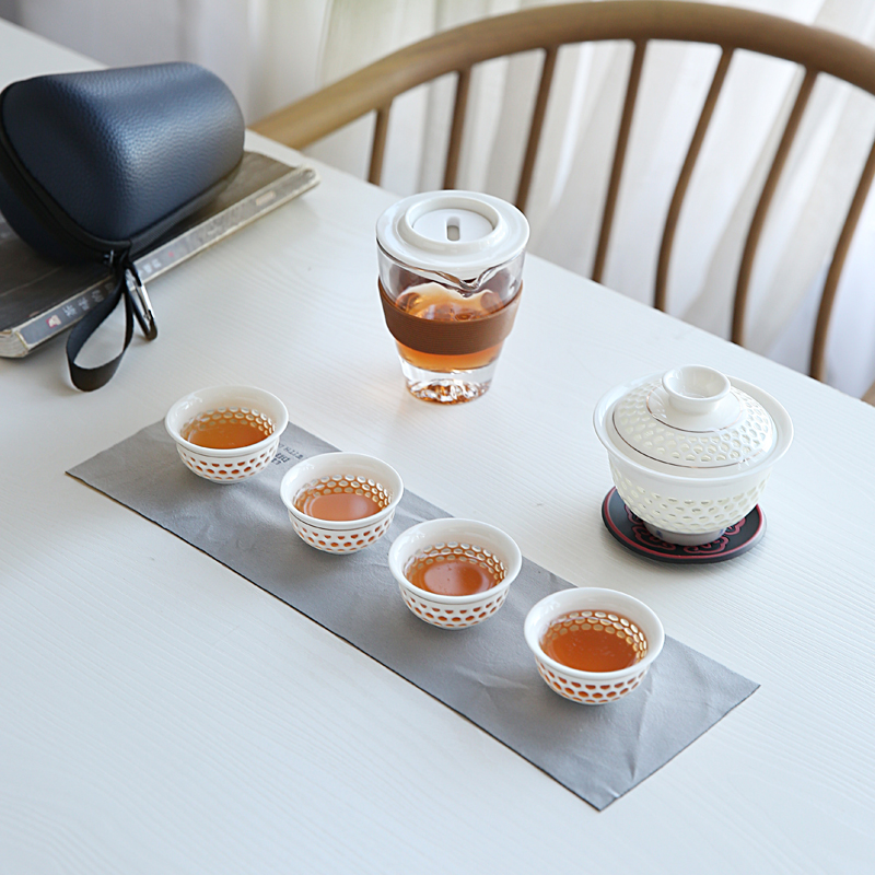 Violet arenaceous exquisite half automatic travel tea set suit portable package a pot of four cups of crack lazy atone tureen