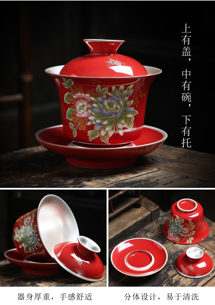 Coppering. As question light silver tea set suit Chinese red glaze kung fu of a complete set of ceramic household tureen sterling silver cup teapot