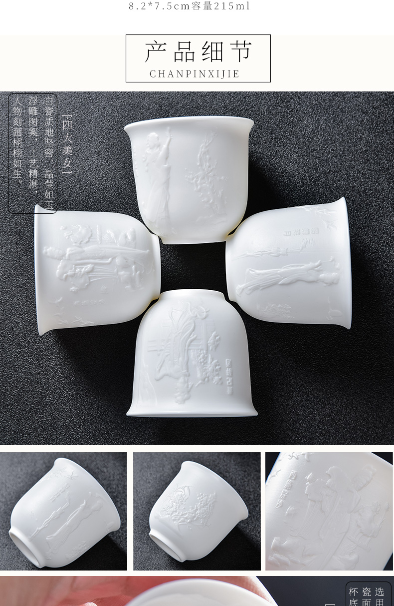 Biscuit firing porcelain teacup suet white jade porcelain from lard white master cup China ceramic kung fu tea sample tea cup