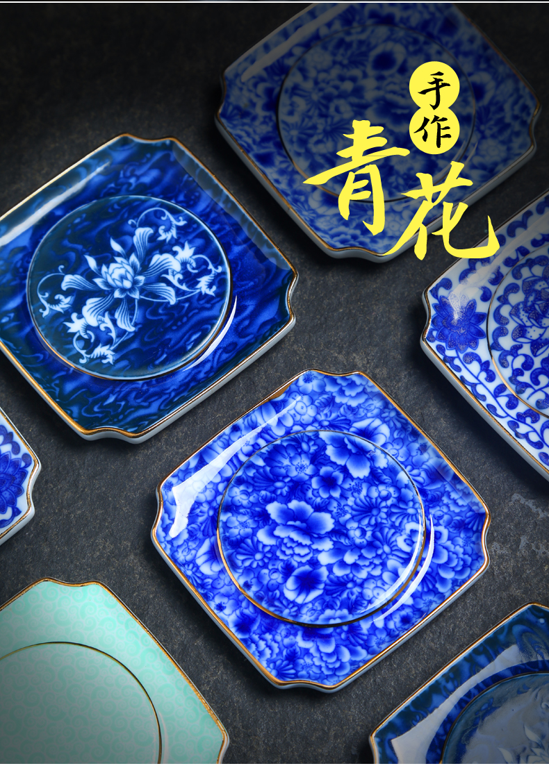 Blue and white porcelain coarse pottery teacup pad small butterfly saucer insulation pad bearing cup pot pot pad kung fu tea tea accessories