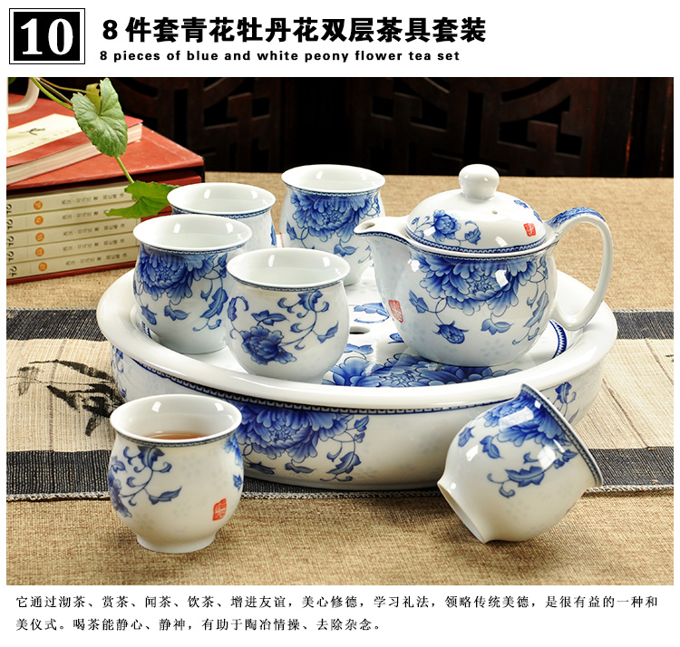 Fujian macros tea set ceramic prevent hot double CPU kung fu tea cup Chinese blue and white porcelain teapot household contracted